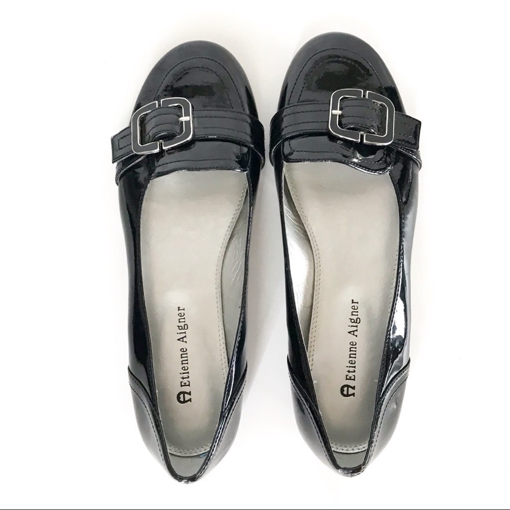 Etienne Aigner Sadden Black Flat Slip‎ On Flat Shoe Patent Leather